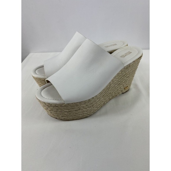 Michael Kors Platform Wedge Slides White 10 M Espadrille Raffia - Picture 1 of 11
